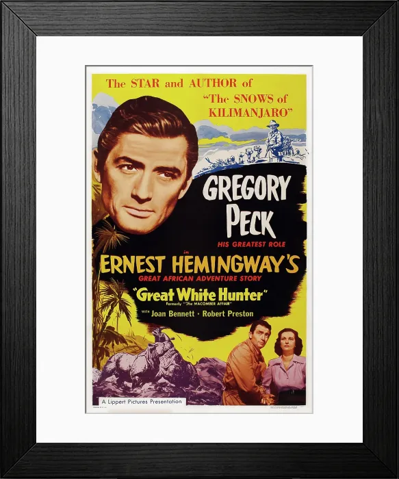 Framed Print : THE MACOMBER AFFAIR, (aka THE GREAT WHITE HUNTER, reissue title), US poster art, top: Gregory Peck; bottom: Gregory Peck, Joan Bennett, 1947