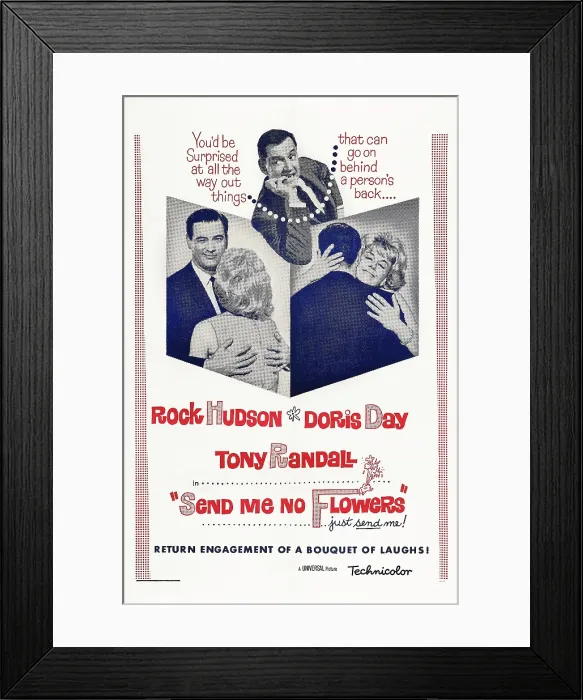 Framed Print : SEND ME NO FLOWERS, US poster art, fom left: Rock Hudson, Tony Randall, Doris Day, 1964 Framed Print : SEND ME NO FLOWERS, US poster art, fom left: Rock Hudson, Tony Randall, Doris Day, 1964