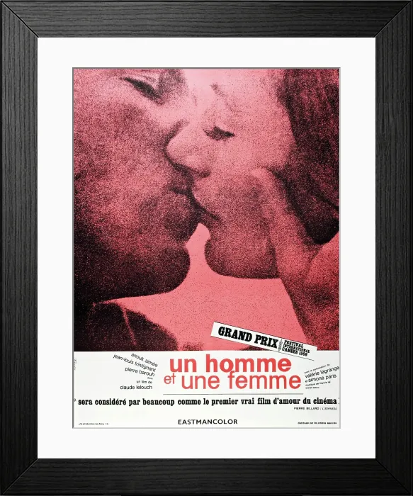 Framed Print : A MAN AND A WOMAN, (aka UN HOMME ET UNE FEMME), French poster, from left: Jean-Louis Trintignant, Anouk Aimee, 1966