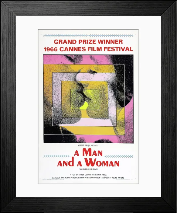 Framed Print : A MAN AND A WOMAN, (aka UN HOMME ET UNE FEMME), US poster, from left: Jean-Louis Trintignant, Anouk Aimee, 1966
