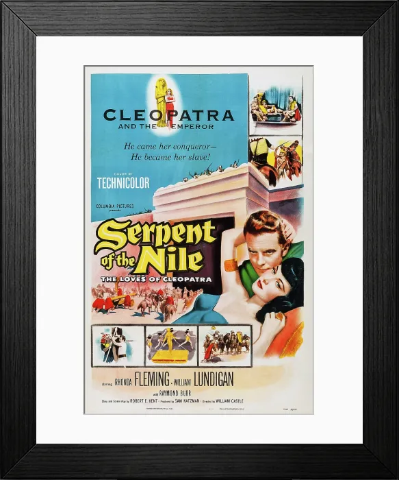 Framed Print : SERPENT OF THE NILE, US poster, William Lundigan (top), Rhonda Fleming as Cleopatra, 1953 Framed Print : SERPENT OF THE NILE, US poster, William Lundigan (top), Rhonda Fleming as Cleopatra, 1953