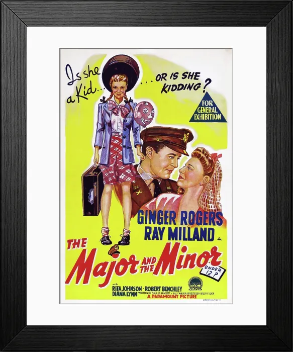 Framed Print : THE MAJOR AND THE MINOR, l-r: Ginger Rogers, Ray Milland, Ginger Rogers on Australian poster art, 1942 Framed Print : THE MAJOR AND THE MINOR, l-r: Ginger Rogers, Ray Milland, Ginger Rogers on Australian poster art, 1942