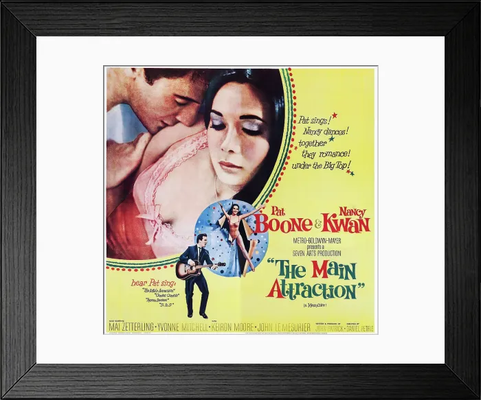 Framed Print : THE MAIN ATTRACTION, US poster art, from left: Pat Boone, Nancy Kwan, 1962
