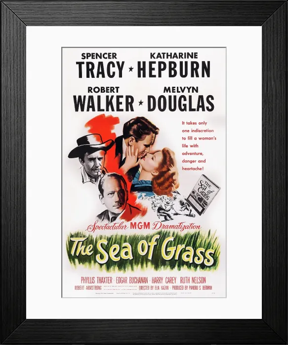 Framed Print : THE SEA OF GRASS, US poster art, clockwise from left: Robert Walker, Spencer Tracy, Katharine Hepburn, Melvyn Douglas, 1947