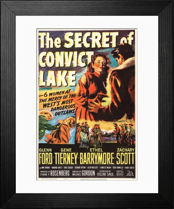 Framed Print : THE SECRET OF CONVICT LAKE, Gene Tierney on poster art, 1951, TM and Copyright 20th Century Fox Film Corp. All rights reserved. / courtesy Everett Collection