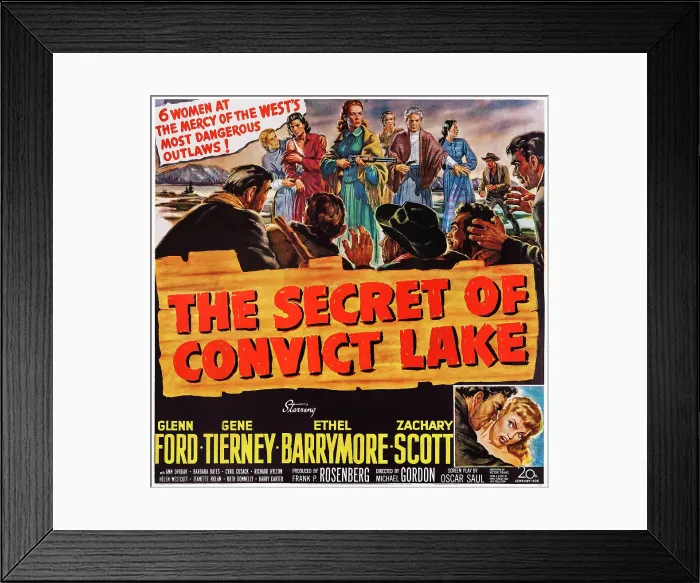 Framed Print : THE SECRET OF CONVICT LAKE, US poster art, center: Gene Tierney; right of center: Ethel Barrymore, 1951. TM and Copyright 20th Century Fox Film Corp
