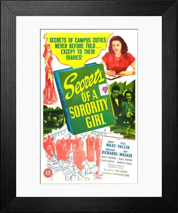 Framed Print : SECRETS OF A SORORITY GIRL, US poster, Mary Ware (top right), middle right: Rick Vallin, Mary Ware, 1945