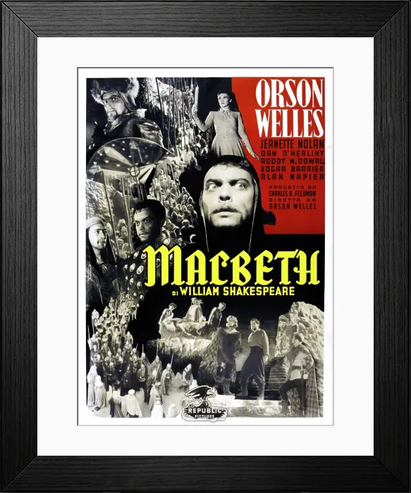 Framed Print : MACBETH, Italian poster art, Jeanette Nolan (top, center), Orson Welles (center), 1948