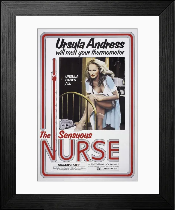Framed Print : THE SENSUOUS NURSE, (aka THE SECRETS OF THE SENSUOUS NURSE, aka L'INFERMIERA), US poster art, Ursula Andress, 1975