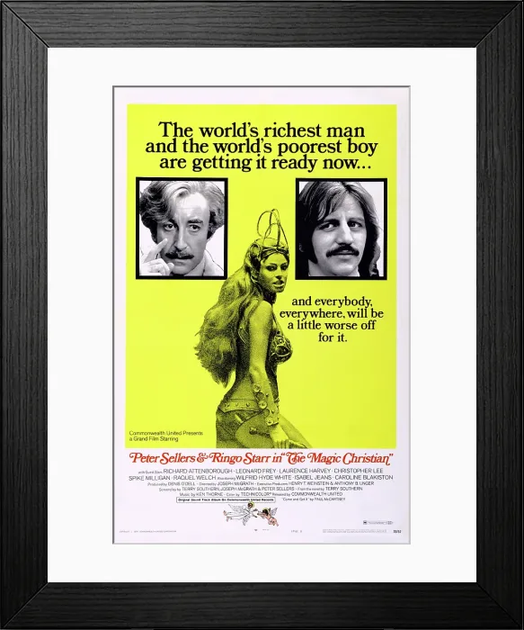 Framed Print : THE MAGIC CHRISTIAN, US poster art, from left: Peter Sellers, Raquel Welch, Ringo Starr, 1969 Framed Print : THE MAGIC CHRISTIAN, US poster art, from left: Peter Sellers, Raquel Welch, Ringo Starr, 1969