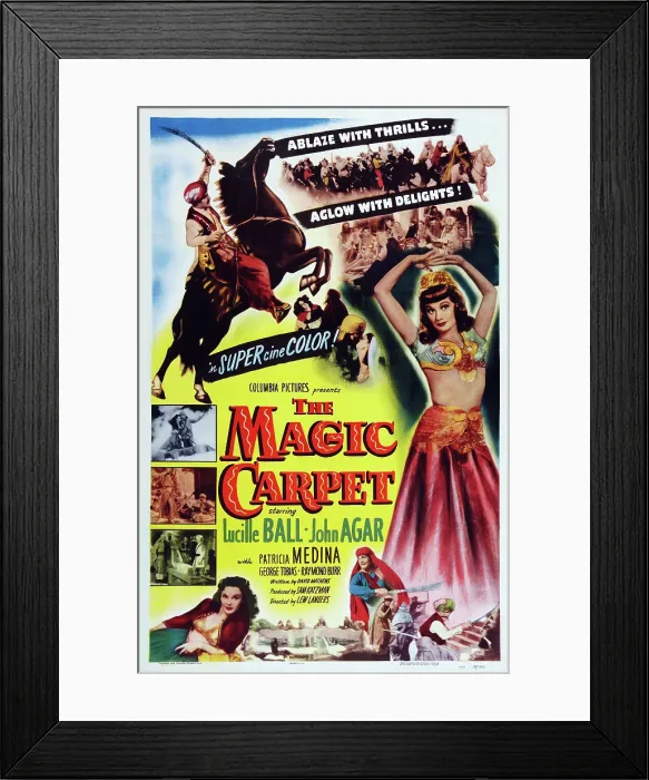 Framed Print : THE MAGIC CARPET, US poster art, bottom left: Patricia Medina; right: Lucille Ball, 1951