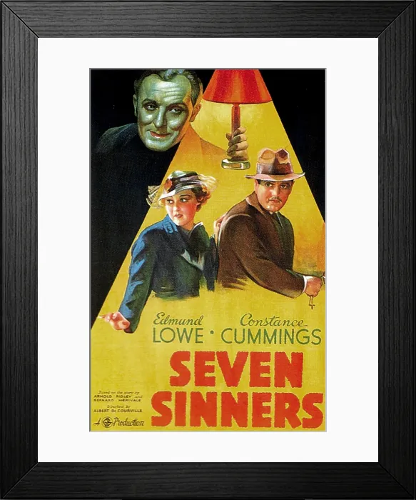 Framed Print : SEVEN SINNERS, (aka DOOMED CARGO), British poster, from top: Thomy Bourdelle, Constance Cummings, Edmund Lowe, 1936 Framed Print : SEVEN SINNERS, (aka DOOMED CARGO), British poster, from top: Thomy Bourdelle, Constance Cummings, Edmund Lowe, 1936
