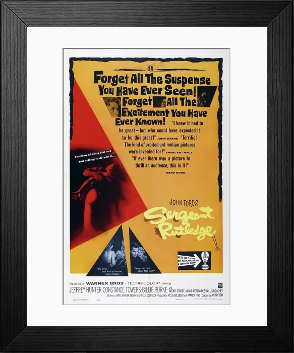 Framed Print : SERGEANT RUTLEDGE, US poster art, bottom, second insert: Jeffrey Hunter, Constance Towers, 1960 Framed Print : SERGEANT RUTLEDGE, US poster art, bottom, second insert: Jeffrey Hunter, Constance Towers, 1960
