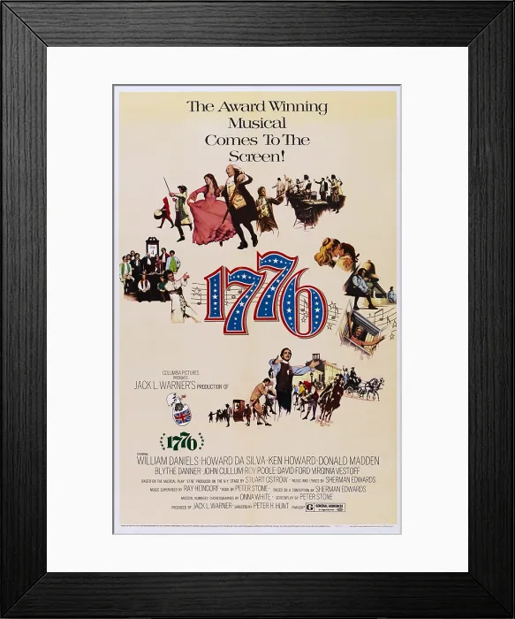 Framed Print : 1776, US poster, top holding hands from left: Blythe Danner, Howard Da Silva, William Daniels (bottom arms outstretched), 1972