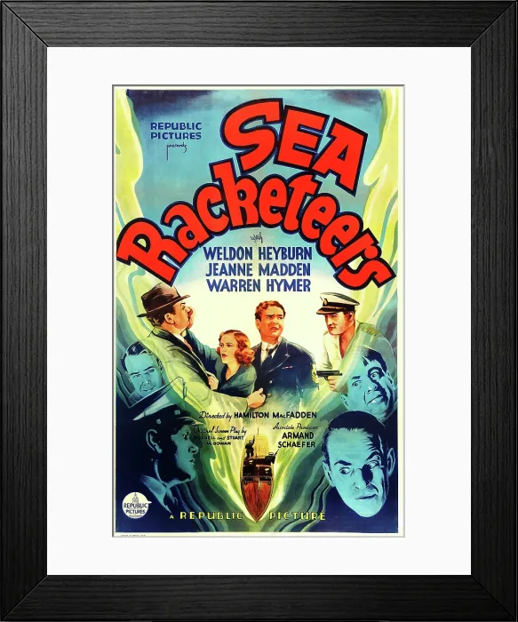 Framed Print : SEA RACKETEERS, US poster art, full color from left: Benny Burt, Jeanne Madden, Weldon Heyburn, Don Rowan; monochrome from left: Syd Saylor, Warren Hymer, Robert Brister, J