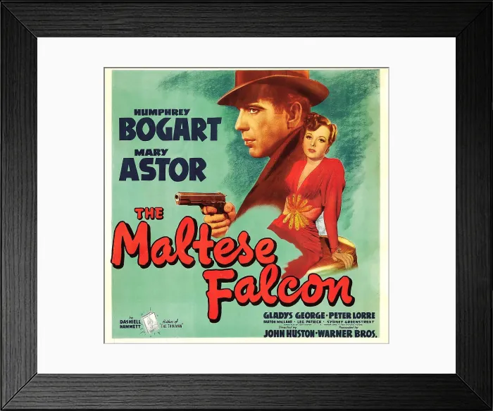 Framed Print : THE MALTESE FALCON, from left: Humphrey Bogart, Mary Astor on window card, 1941 Framed Print : THE MALTESE FALCON, from left: Humphrey Bogart, Mary Astor on window card, 1941