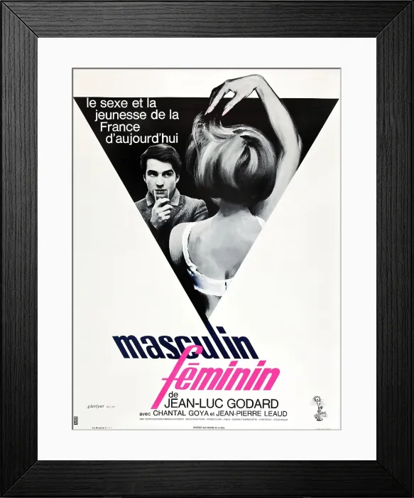 Framed Print : MASCULIN FEMININ, (aka MASCULINE, FEMININE, aka MASCULINE, FEMININE: IN 15 ACTS), Jean-Pierre Leaud on French poster art, 1966