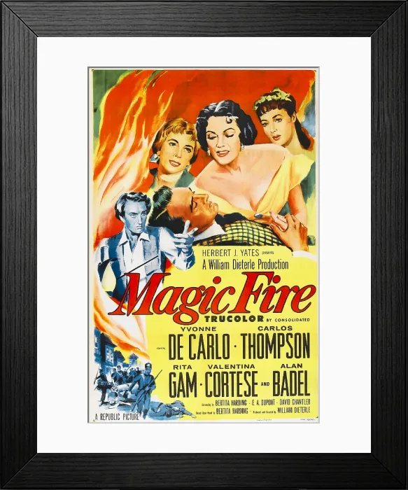 Framed Print : MAGIC FIRE, l-r: Alan Badel, Valentina Cortese, Yvonne De Carlo, Rita Gam on poster art, 1955
