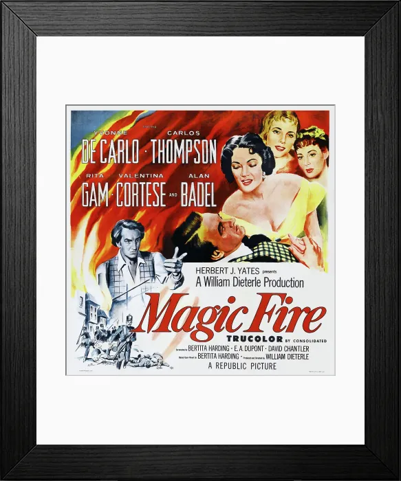 Framed Print : MAGIC FIRE, US poster art, from left: Alan Badel, Yvonne De Carlo, Valentina Cortese, Rita Gam, 1955