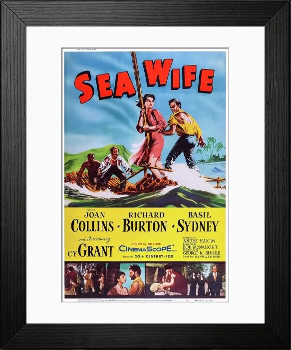 Framed Print : SEA WIFE, top l-r: Cy Grant, Basil Sydney, Joan Collins, Richard Burton, 2nd bottom inset: Joan Collins, Richard Burton, 4th bottom inset: Joan Collins, Beatrice Varley
