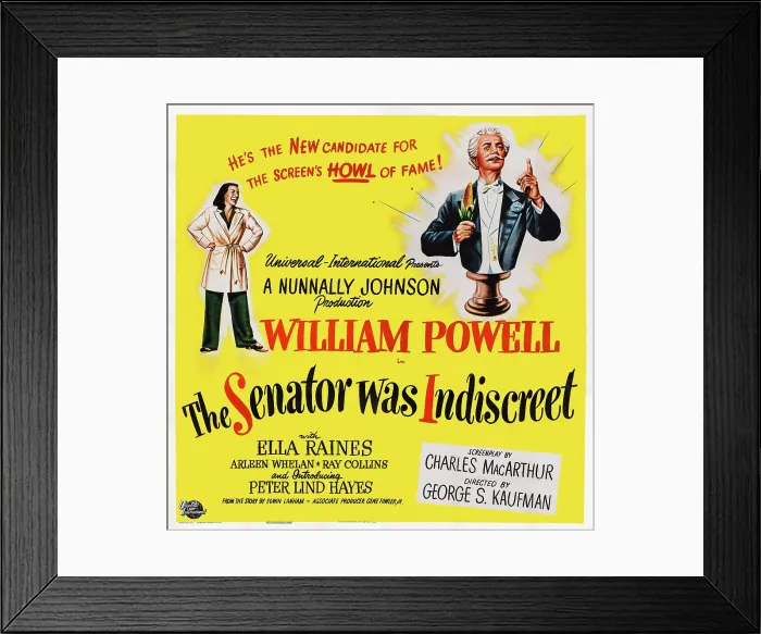 Framed Print : THE SENATOR WAS INDISCREET, US poster art, from left: Ella Raines, William Powell, 1947