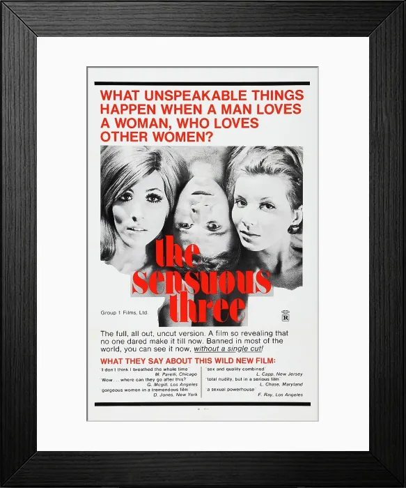 Framed Print : THE SENSUOUS THREE, (aka HARLIS), US poster art, 1972