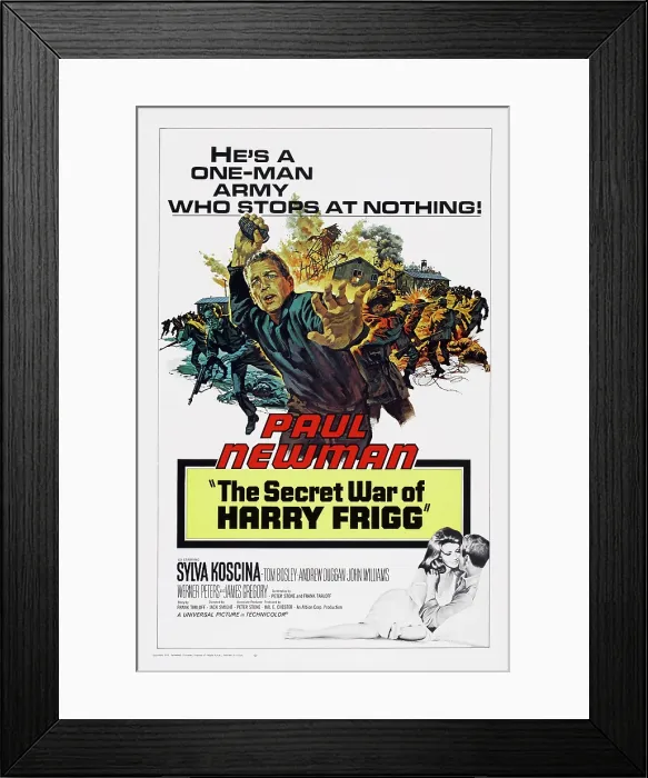 Framed Print : THE SECRET WAR OF HARRY FRIGG, top: Paul Newman, bottom: Sylva Koscina, poster art, 1968