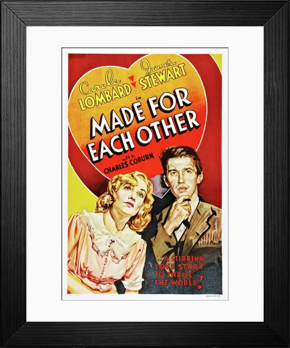 Framed Print : MADE FOR EACH OTHER, l-r: Carole Lombard, James Stewart on poster art, 1939