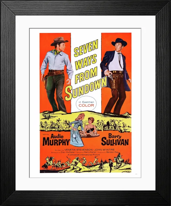 Framed Print : SEVEN WAYS FROM SUNDOWN, poster art, top l-r: Audie Murphy, Barry Sullivan, 1960