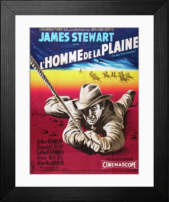 Framed Print : THE MAN FROM LARAMIE, (aka L'HOMME DE LA PLAINE), James Stewart on French poster art, 1955