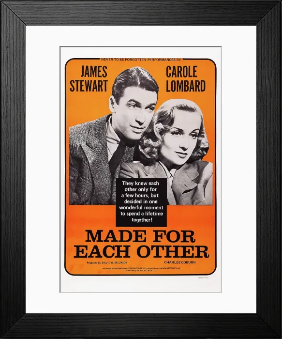 Framed Print : MADE FOR EACH OTHER, US 1970s re-release poster art, from left: Carole Lombard, James Stewart, 1939