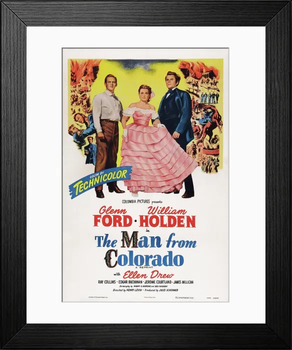 Framed Print : THE MAN FROM COLORADO, US poster art, from left: William Holden, Ellen Drew, Glen Ford, 1948