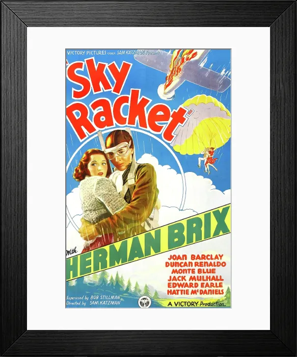 Framed Print : SKY RACKET, US poster art, from left: Joan Barclay, Bruce Bennett (aka Herman Brix), 1937 Framed Print : SKY RACKET, US poster art, from left: Joan Barclay, Bruce Bennett (aka Herman Brix), 1937