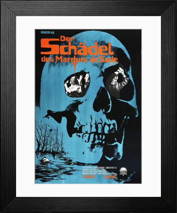 Framed Print : THE SKULL, (aka DER SCHADEL DES MARQUIS DESADE), German poster, far right: Peter Cushing, 1965