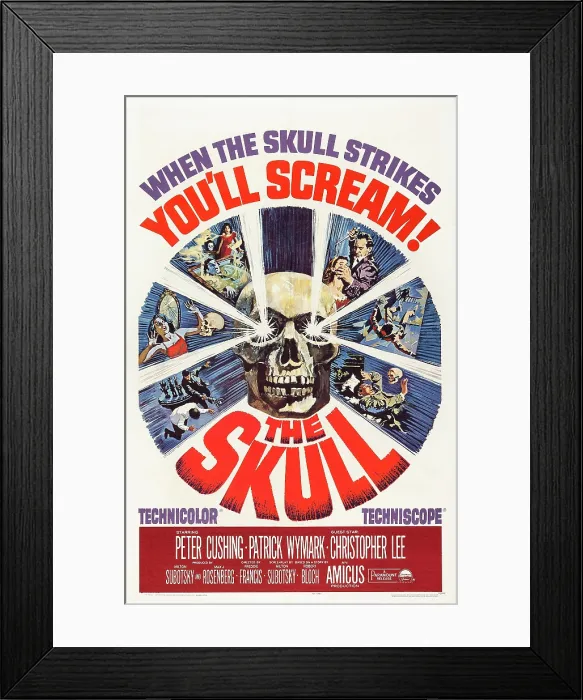 Framed Print : THE SKULL, US poster, Peter Cushing (top right with dagger), 1965