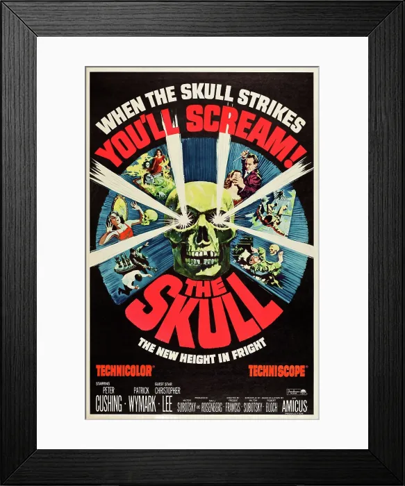 Framed Print : THE SKULL, US poster art, top right with dagger: Peter Cushing, 1965 Framed Print : THE SKULL, US poster art, top right with dagger: Peter Cushing, 1965