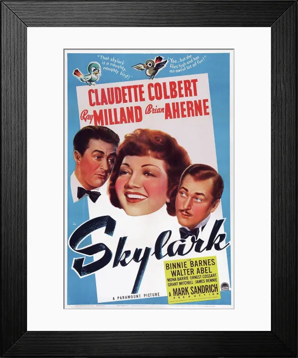 Framed Print : SKYLARK, US poster art, from left, Ray Milland, Claudette Colbert, Brian Aherne, 1941