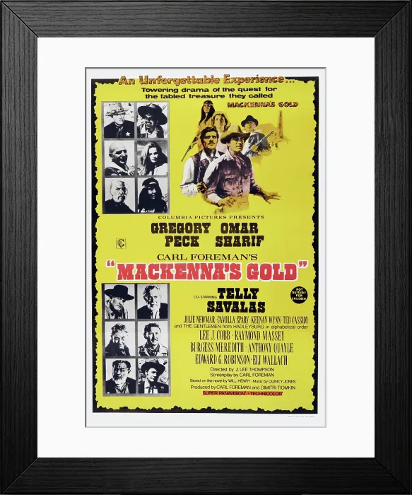 Framed Print : MACKENNA'S GOLD, Australian poster, top left clockwise: Gregory Peck, Omar Sharif, Camilla Sparv, Julie Newmar, Keenan Wynn, Telly Savalas, 1969