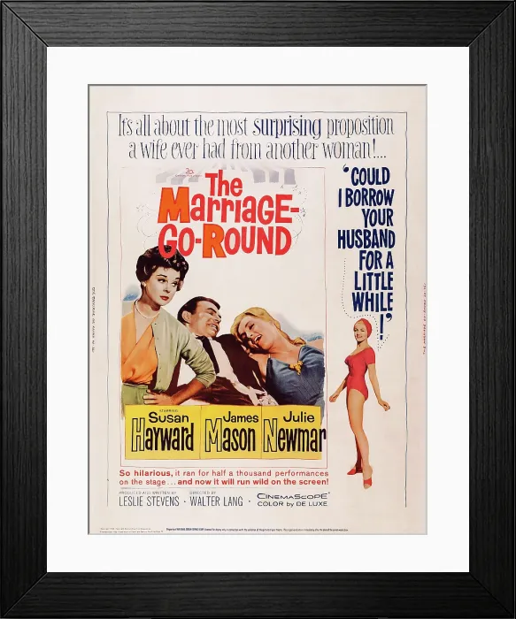 Framed Print : THE MARRIAGE-GO-ROUND, US poster, from left: Susan Hayward, James Mason, Julie Newmar (twice), 1961, TM & Copyright 20th Century Fox Film Corp. / courtesy Everett Collection Framed Print : THE MARRIAGE-GO-ROUND, US poster, from left: Susan Hayward, James Mason, Julie Newmar (twice), 1961, TM & Copyright 20th Century Fox Film Corp. / courtesy Everett Collection