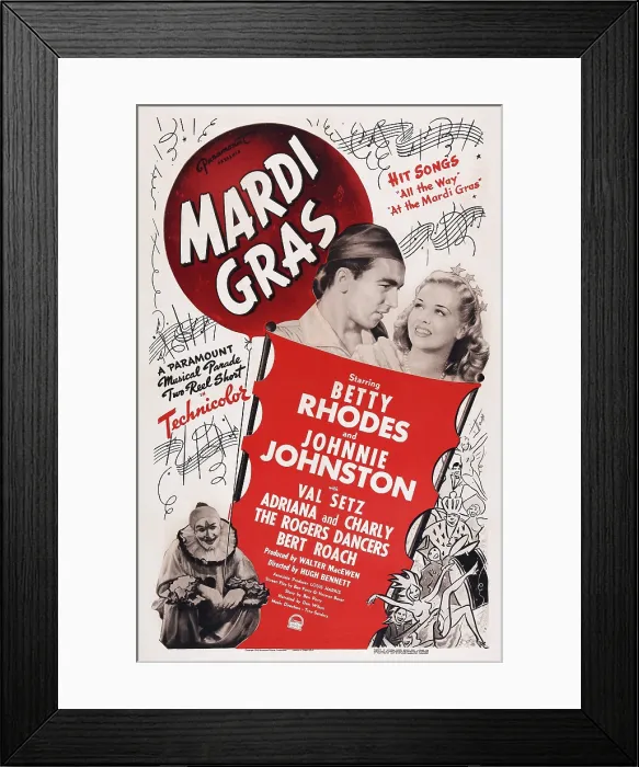Framed Print : MARDI GRAS, US poster art, from left: Johnnie Johnston, Betty Jane Rhodes, 1943 Framed Print : MARDI GRAS, US poster art, from left: Johnnie Johnston, Betty Jane Rhodes, 1943