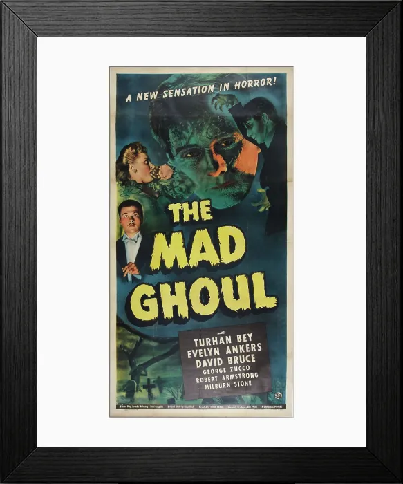 Framed Print : THE MAD GHOUL, top l-r: Evelyn Ankers, David Bruce, bottom: Turhan Bey, poster art, 1943