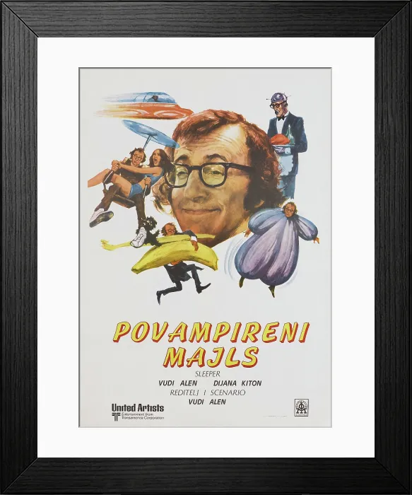 Framed Print : SLEEPER, (aka POVAMPIRENI MAJLS), Yugoslavian poster, Woody Allen, 1973