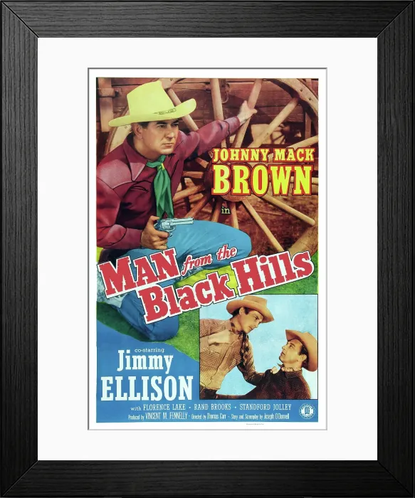 Framed Print : MAN FROM THE BLACK HILLS, US poster art, top: Johnny Mack Brown; bottom left: James Ellison, 1952 Framed Print : MAN FROM THE BLACK HILLS, US poster art, top: Johnny Mack Brown; bottom left: James Ellison, 1952