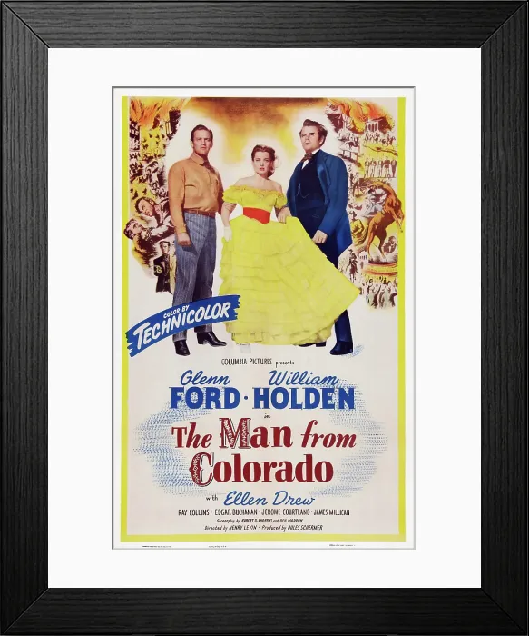 Framed Print : THE MAN FROM COLORADO, US poster art, from left: William Holden, Ellen Drew, Glen Ford, 1948