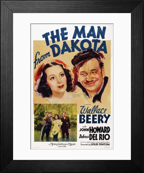 Framed Print : THE MAN FROM DAKOTA, US poster art, top from left: Dolores del Rio, Wallace Beery; bottom inset from left: Wallace Beery, Dolores del Rio, John Howard, 1940 Framed Print : THE MAN FROM DAKOTA, US poster art, top from left: Dolores del Rio, Wallace Beery; bottom inset from left: Wallace Beery, Dolores del Rio, John Howard, 1940