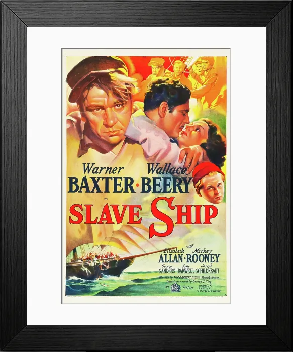 Framed Print : SLAVE SHIP, l-r: Wallace Beery, Warner Baxter, Elizabeth Allan, Mickey Rooney on poster art, 1937, TM and Copyright 20th Century Fox Film Corp