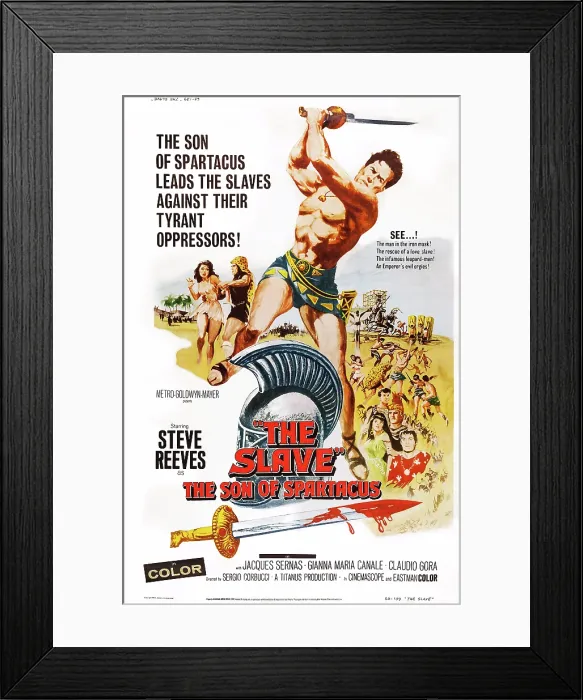 Framed Print : THE SON OF SPARTACUS, (aka THE SLAVE, aka IL FIGLIO DI SPARTACUS), US poster, Steve Reeves (top left), 1962 Framed Print : THE SON OF SPARTACUS, (aka THE SLAVE, aka IL FIGLIO DI SPARTACUS), US poster, Steve Reeves (top left), 1962