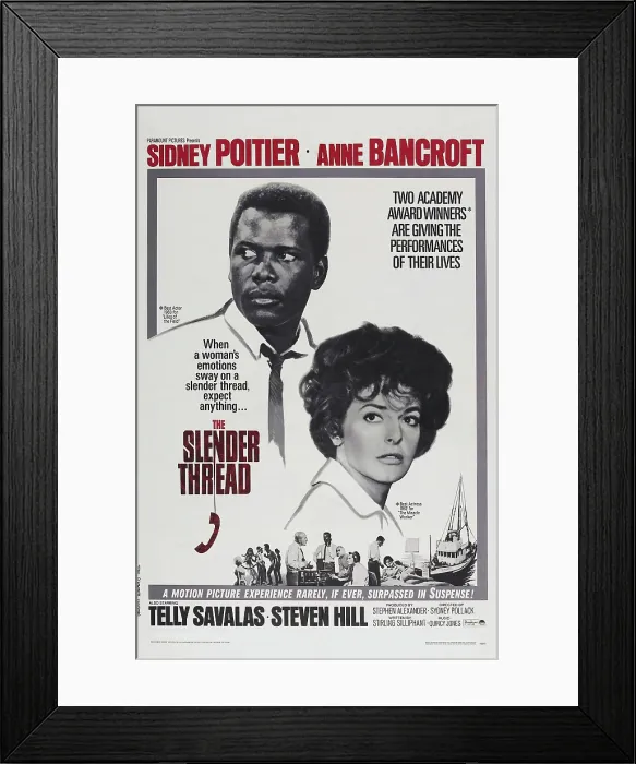 Framed Print : THE SLENDER THREAD, US poster, Sidney Poitier, Anne Bancroft, 1965