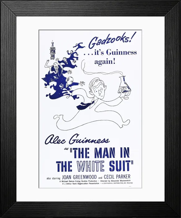 Framed Print : THE MAN IN THE WHITE SUIT, Alec Guinness on poster art, 1951