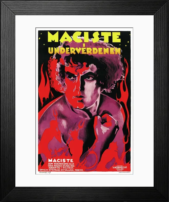 Framed Print : MACISTE IN HELL, (aka MACISTE I UNDERVERDENEN, aka MACISTE ALL'INFERNO), Danish poster art, 1925